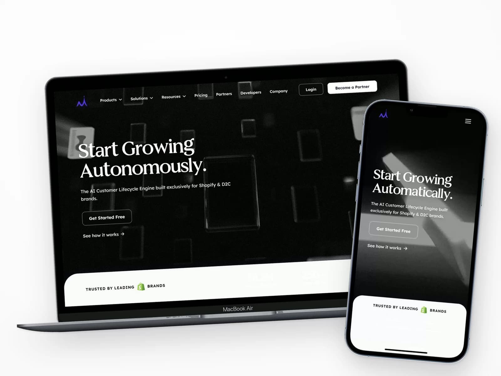 Customer lifecycle product website displayed on desktop and mobile